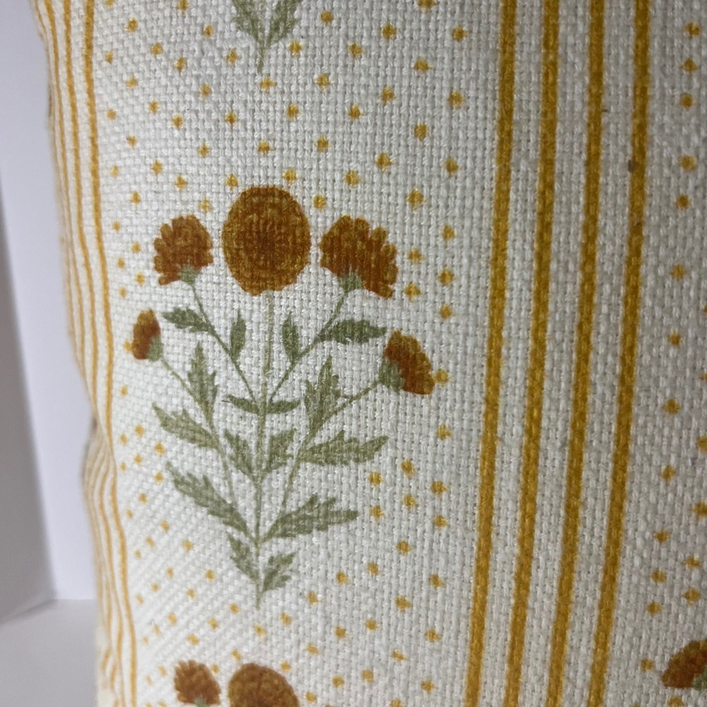 Anthropologie Mira Cotton Woven Printed Floral Pillow Yellow Stripe 18" New - Picture 4 of 8